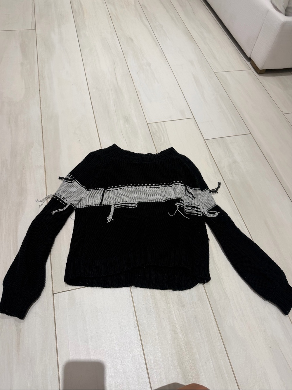 Nation LTD Black Crewneck Sweater with Gray Stripe